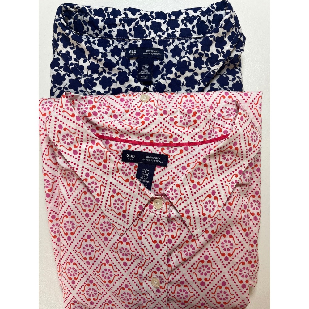 Gap Womens Boyfriend Fit Button Down Shirt Bundle XXL Navy Floral Pink Geometric - Picture 14 of 14
